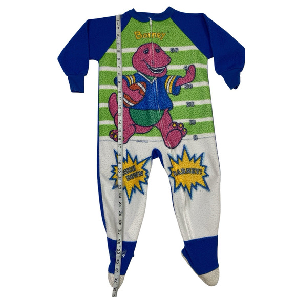 Vintage Barney Dinosaur Footed Zip Up Pajamas 90's Football 3T Lyons Group Flaws - Picture 7 of 13